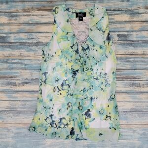 bebe Floral Ruffle Blouse - Green and White